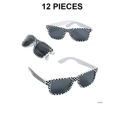 4 1/4" Kids Checkered Flag Race Car Plastic Sunglasses - 12 Pc.