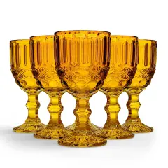 Elle Decor Set of 6 Wine Glasses | Amber Colored Glassware Set (8.4 oz)