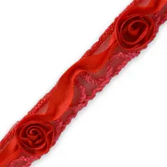 10 yards of Ribbon Rosette w / Small Rosebud Trim | 10 yard cut Red