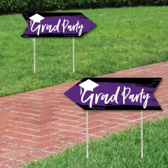 Big Dot of Happiness Purple Graduation Party Sign Arrow - Double Sided Directional Yard Signs - Set of 2