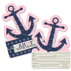 Big Dot of Happiness Ahoy - Nautical Girl - Shaped Fill-in Invitations - Baby Shower or Birthday Party Invitation Cards with Envelopes - Set of 12