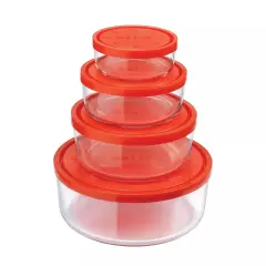 Bormioli Rocco Gelo 4 Piece Glass Round Food Storage Container Set with Red Lid