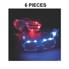 6 1/4" x 2 1/4" Patriotic Light-Up Red, White & Blue Plastic Glasses 6 Pc.