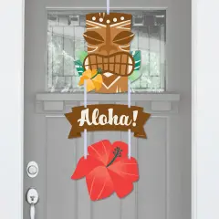 Big Dot of Happiness Tropical Luau - Hanging Porch Hawaiian Beach Party Outdoor Decorations - Front Door Decor - 3 Piece Sign