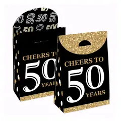 Big Dot of Happiness Adult 50th Birthday - Gold - Birthday Gift Favor Bags - Party Goodie Boxes - Set of 12