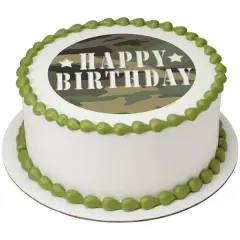 Camouflage Birthday Edible Cake Topper Image 7.5 Round