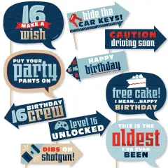 Big Dot of Happiness Funny Boy 16th Birthday - Sweet Sixteen Birthday Party Photo Booth Props Kit - 10 Piece