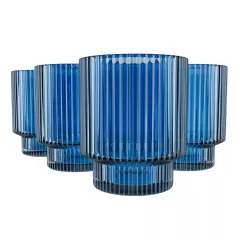 American Atelier Vintage Art Deco Fluted Drinking Glasses Set of 4, 9 oz - Blue