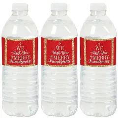 Big Dot of Happiness Red and Gold Friendsmas - Friends Christmas Party Water Bottle Sticker Labels - Set of 20
