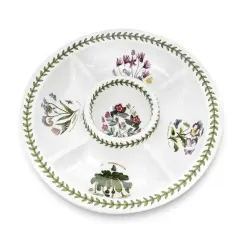Portmeirion Botanic Garden 14 Inch Porcelain Chip and Dip, Floral Motifs
