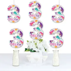 Big Dot of Happiness 3rd Birthday Roar Dinosaur Girl - Three Shaped Decorations DIY Three Rex Dino Third Birthday Party Essentials - Set of 20