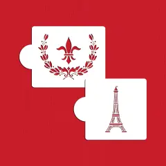 Parisian Cake Stencil Set: Eiffel Tower, Fleur De Lis, Wreath | C489 by Designer Stencils | Cake Decorating Tools | Baking Stencils for Royal Icing, Airbrush, Dusting Powder | Reusable Plastic Food Grade Stencil for Cakes | Easy to Use & Clean