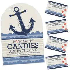 Big Dot of Happiness Ahoy - Nautical - How Many Candies Baby Shower or Birthday Party Game - 1 Stand and 40 Cards - Candy Guessing Game
