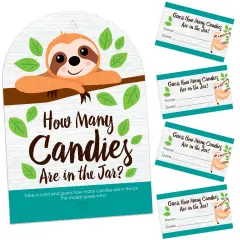 Big Dot of Happiness Let&rsquo;s Hang - Sloth - How Many Candies Baby Shower or Birthday Party Game - 1 Stand and 40 Cards - Candy Guessing Game