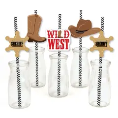 Big Dot of Happiness Western Hoedown - Paper Straw Decor - Wild West Cowboy Party Striped Decorative Straws - Set of 24