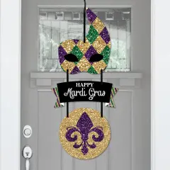 Big Dot of Happiness Mardi Gras - Hanging Porch Masquerade Party Outdoor Decorations - Front Door Decor - 3 Piece Sign