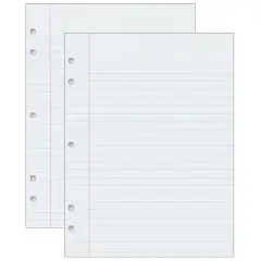 Composition Paper, White, 5-Hole Punched, Red Margin, 3/8" Ruled, 8" x 10-1/2", 500 Sheets Per Pack, 2 Packs