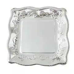 25 SILVER 11" Square Paper Dessert Dinner PLATES Scroll Design