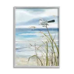 Stupell Industries Bird & Abstract Beach Framed Giclee Art Gray Frame