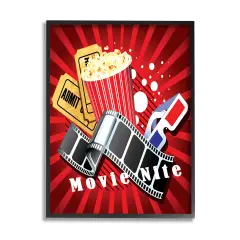 Stupell Industries Movie Nite Vintage Cinema Sign Framed Giclee Art Black Frame