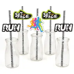 Big Dot of Happiness Set The Pace - Running - Paper Straw Decor - Track, Cross Country or Marathon Party Striped Decorative Straws - Set of 24