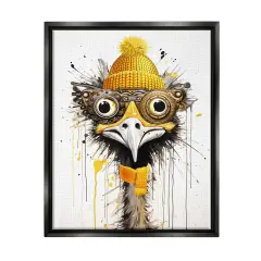 Stupell Industries Yellow Steampunk Emu Framed Floater Canvas Wall Art Black Floater Frame
