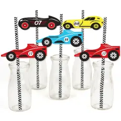 Big Dot of Happiness Let's Go Racing - Racecar - Paper Straw Decor - Race Car Birthday Party or Baby Shower Striped Decorative Straws - Set of 24
