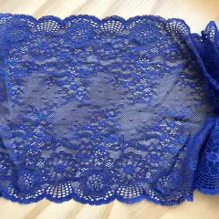 Kitcheniva 8.5" Wide Stretch Navy Blue Embroidered Mesh Lace