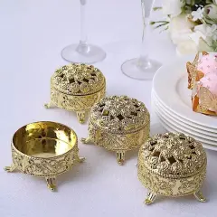 GOLD 12 Metallic 2.5" Mini Round Gift Boxes Vintage FAVOR HOLDERS