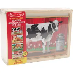 Melissa & Doug Wooden Jigsaw Puzzles In A Box 12pcs 4/pkg-Farm Animals