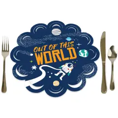 Big Dot of Happiness Blast Off to Outer Space Rocket Ship Baby Shower or Birthday Party Round Table Decorations - Paper Chargers Place Setting For 12