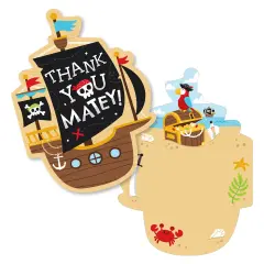 Big Dot of Happiness Pirate Ship Adventures - Shaped Thank You Cards - Skull Birthday Party Thank You Note Cards with Envelopes - Set of 12