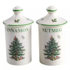 Spode Christmas Tree Spice Jars | Set of 2 | Made of Fine Porcelain | 4.5 Inch