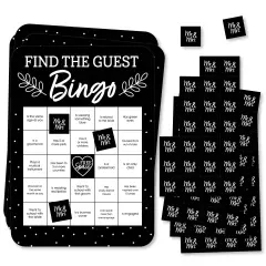 Big Dot of Happiness Mr. and Mrs. - Find the Guest Bingo Cards and Markers - Black and White Wedding or Bridal Shower Bingo Game - Set of 18