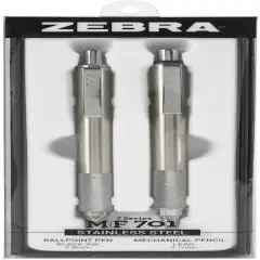 Zebra M/F 701 Stainless Steel Pen & Pencil Gift Set 2/Pkg-Pen 0.8mm & Mechanical Pencil 0.7mm