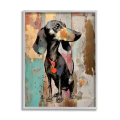 Stupell Industries Dachshund Modern Collage Framed Giclee Art Gray Frame