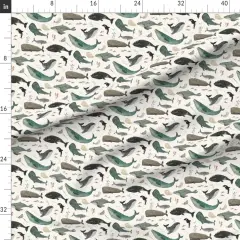 Various Fabrics by the Yard or Fat Quarter Whale Sea Life Ocean Green Charcoal Gray Swimming Nautical Animals Whimsical Beach Watercolor Trendy Custom Printed Fabric by Spoonflower