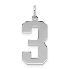 Sterling Silver Large Polished Number 3 Charm Pendant Jewerly 24mm x 10mm