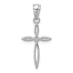 14K White Gold Cross Pendant Charm Jewelry Religious 24mm x 12mm