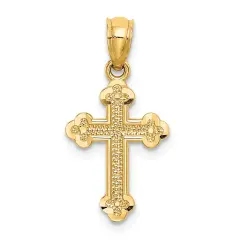 14K Yellow Gold Textured Cross Pendant Charm Jewelry 22mm x 11mm