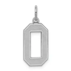 Sterling Silver Medium Satin Number 0 Charm Pendant Jewerly 22mm x 9mm
