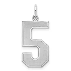 Sterling Silver Large Satin Number 5 Charm Pendant Jewerly 25mm x 11mm