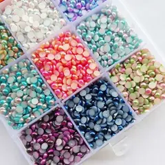 18000 Pieces Assorted 15 Colors Gradient Color Half Flatback Imitation Pearl Bead 3mm Flat Back Gem Scrapbook Craft DIY Beads + Plastic Box