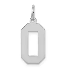 Sterling Silver Medium Polished Number 0 Charm Pendant Jewerly 21mm x 8mm