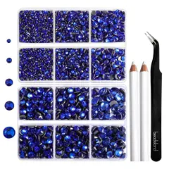 6736pcs Hotfix Rhinestones Flatback,Royal Blue Rhinestones for Crafts Clothes Mixed 5 Sizes, Hotfix Crystals with Tweezers and Wax Pencil Kit, SS6-SS30,Sapphire