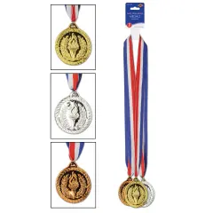 Gold, Silver & Bronze Medals W/Ribbon, (Pack Of 4)