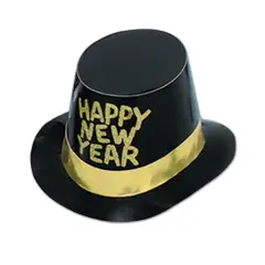 Black Hi-Hat w/Glittered HNY (Pack of 25)