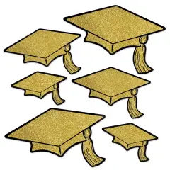 Glittered Foil Grad Cap Cutouts, (Pack Of 12)