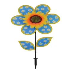 In the Breeze 2658 - 12 Inch Daisy Sunflower Wind Spinner with Leaves - Colorful Flower for your Yard and Garden