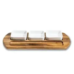 Kalmar Home Charcuterie/ Serving Tray w/ 3 square ceramic bowls